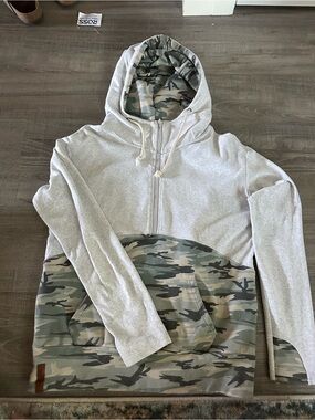 Light Gray Hoodie with Camo Accents